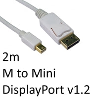 Mini DisplayPort to DisplayPort Cable 2m White DP 1.2 Gold Plated Mini DisplayPort to DisplayPort Cable 2m White DP 1.2 Gold Plated